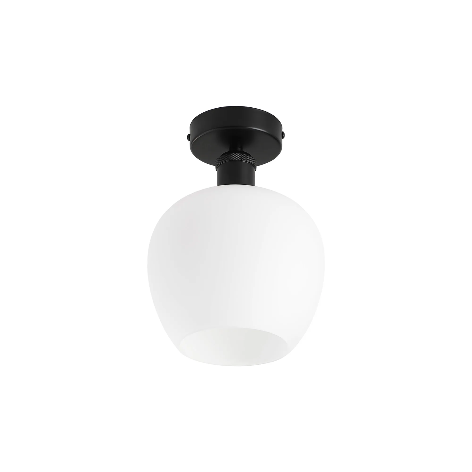 Cawdor Flush Fitting; 1 Light E27; Matt Black/Opal Wine Glass DK1123  Deco Cawdor